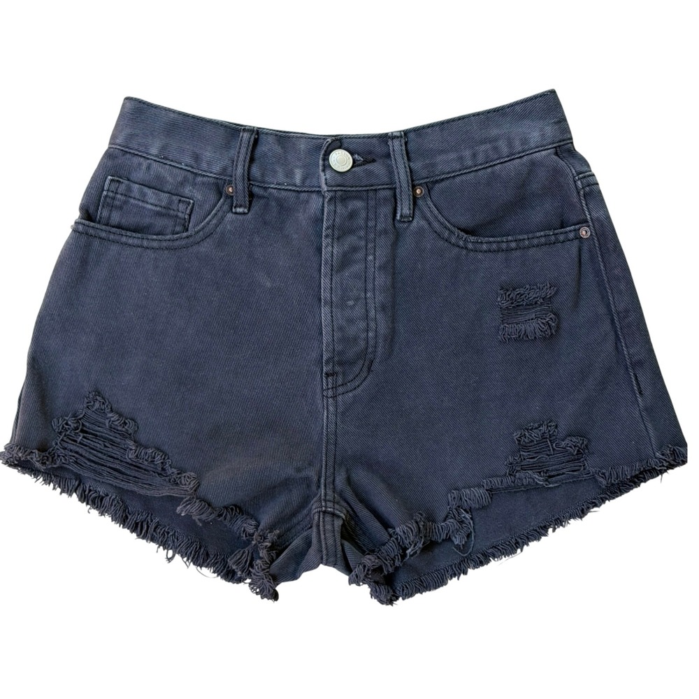 PacSun Vintage High Rise Distressed Denim Shorts Washed Black Size 24 Cut Off